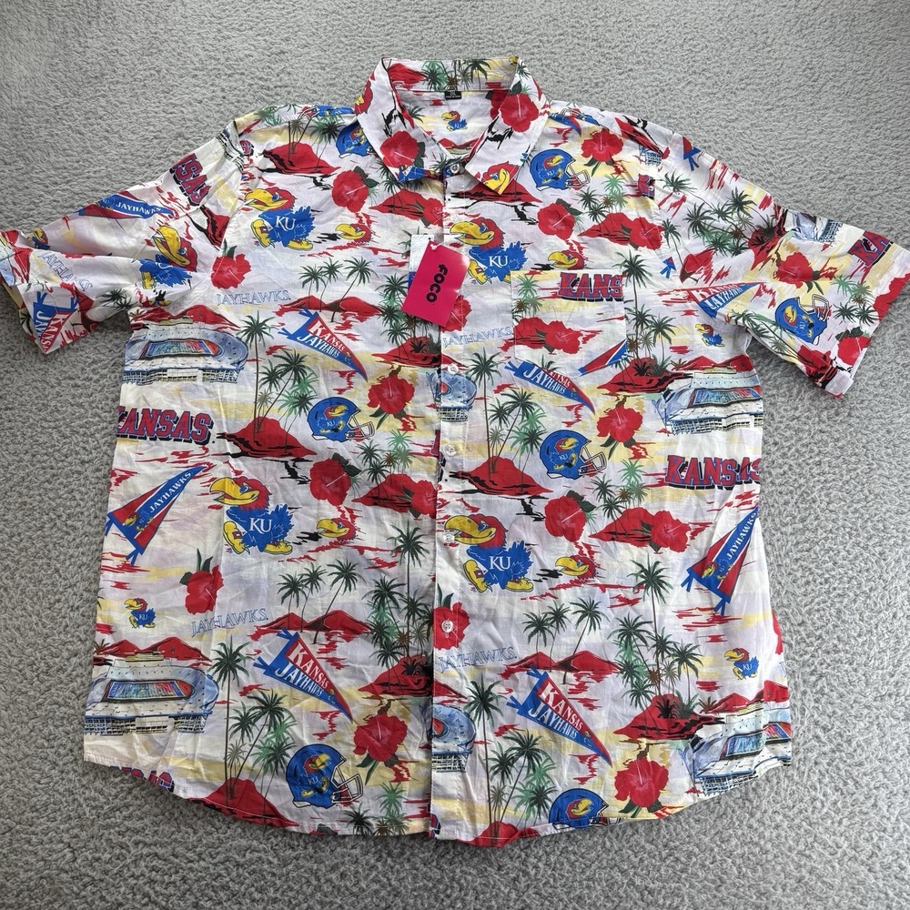 Kansas Jayhawks Hawaiian Shirt Foco Mens Floral NCAA 2XL